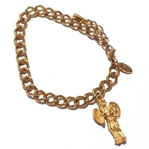 Vintage Gold Tone MCA Stainless Steel Charm Bracelet with Angel Charm